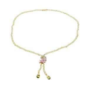 B & N 14K Gold Peridot Necklace w/Emeralds, Pink Sapphires, Iolite & Diamonds